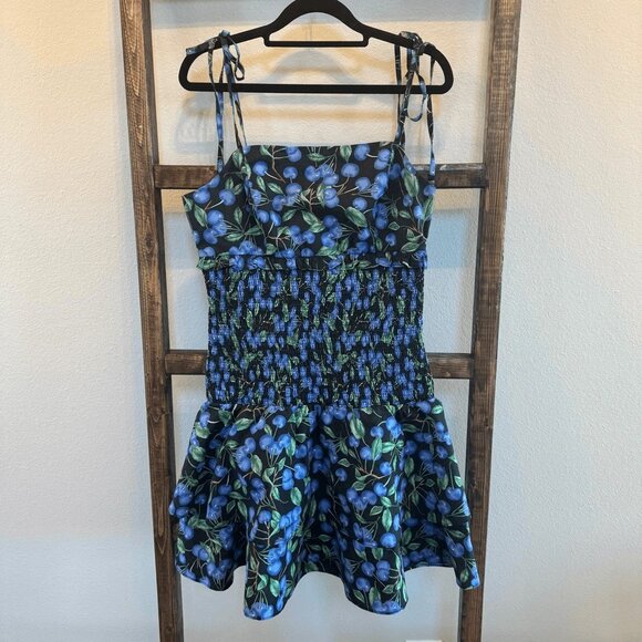 English Factory Blueberry Print Smocked Rayon Mini Dress Sundress Size M - Picture 10 of 12